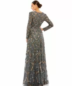 Mac Duggal Embellished Illusion High Neck Long Sleeve A Line Gown Shop For