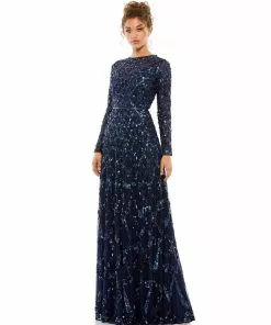 Mac Duggal Embellished Illusion High Neck Long Sleeve A Line Gown Shop For