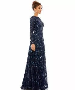 Mac Duggal Embellished Illusion High Neck Long Sleeve A Line Gown Shop For