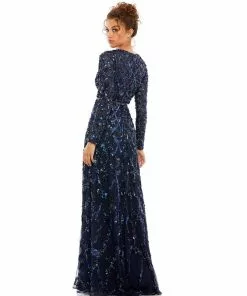 Mac Duggal Embellished Illusion High Neck Long Sleeve A Line Gown Shop For