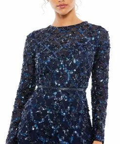 Mac Duggal Embellished Illusion High Neck Long Sleeve A Line Gown Shop For