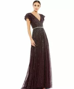 Mac Duggal Sequined Wrap Over Ruffled Cap Sleeve Gown Shop For 12 Mac Duggal Sequined Wrap Over Ruffled Cap Sleeve Gown Shop For