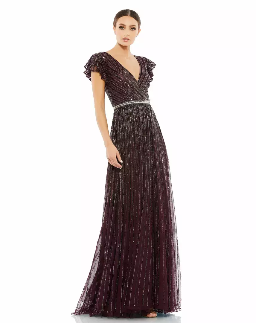 Mac Duggal Sequined Wrap Over Ruffled Cap Sleeve Gown Shop For 4 Mac Duggal Sequined Wrap Over Ruffled Cap Sleeve Gown Shop For