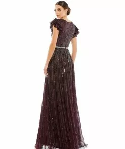 Mac Duggal Sequined Wrap Over Ruffled Cap Sleeve Gown Shop For 13 Mac Duggal Sequined Wrap Over Ruffled Cap Sleeve Gown Shop For