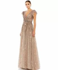 Mac Duggal Sequined Wrap Over Ruffled Cap Sleeve Gown Shop For 15 Mac Duggal Sequined Wrap Over Ruffled Cap Sleeve Gown Shop For