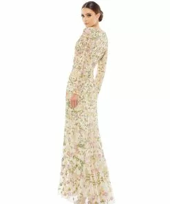 Mac Duggal Long Sleeve Floral Embellished Gown Shop For