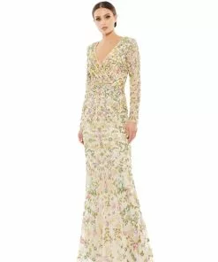 Mac Duggal Long Sleeve Floral Embellished Gown Shop For