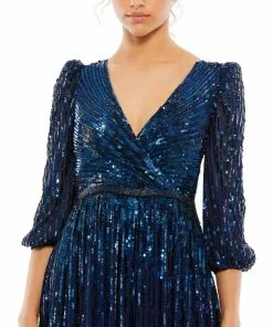 Mac Duggal Sequined Elbow Sleeve Surplice Gown Shop For 28 Mac Duggal Sequined Elbow Sleeve Surplice Gown Shop For
