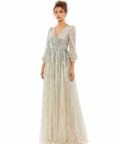 Mac Duggal Sequined Elbow Sleeve Surplice Gown Shop For 25 Mac Duggal Sequined Elbow Sleeve Surplice Gown Shop For