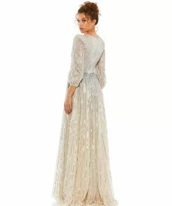 Mac Duggal Sequined Elbow Sleeve Surplice Gown Shop For 23 Mac Duggal Sequined Elbow Sleeve Surplice Gown Shop For