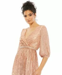 Mac Duggal Sequined Elbow Sleeve Surplice Gown Shop For 17 Mac Duggal Sequined Elbow Sleeve Surplice Gown Shop For