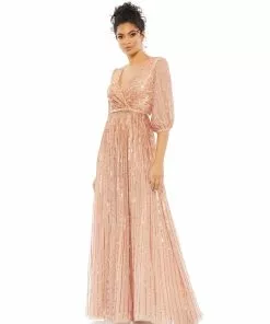 Mac Duggal Sequined Elbow Sleeve Surplice Gown Shop For