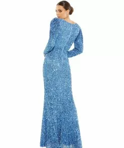 Mac Duggal Shop For Puff Shoulder Sequined Surplice Gown