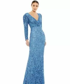 Mac Duggal Shop For Puff Shoulder Sequined Surplice Gown