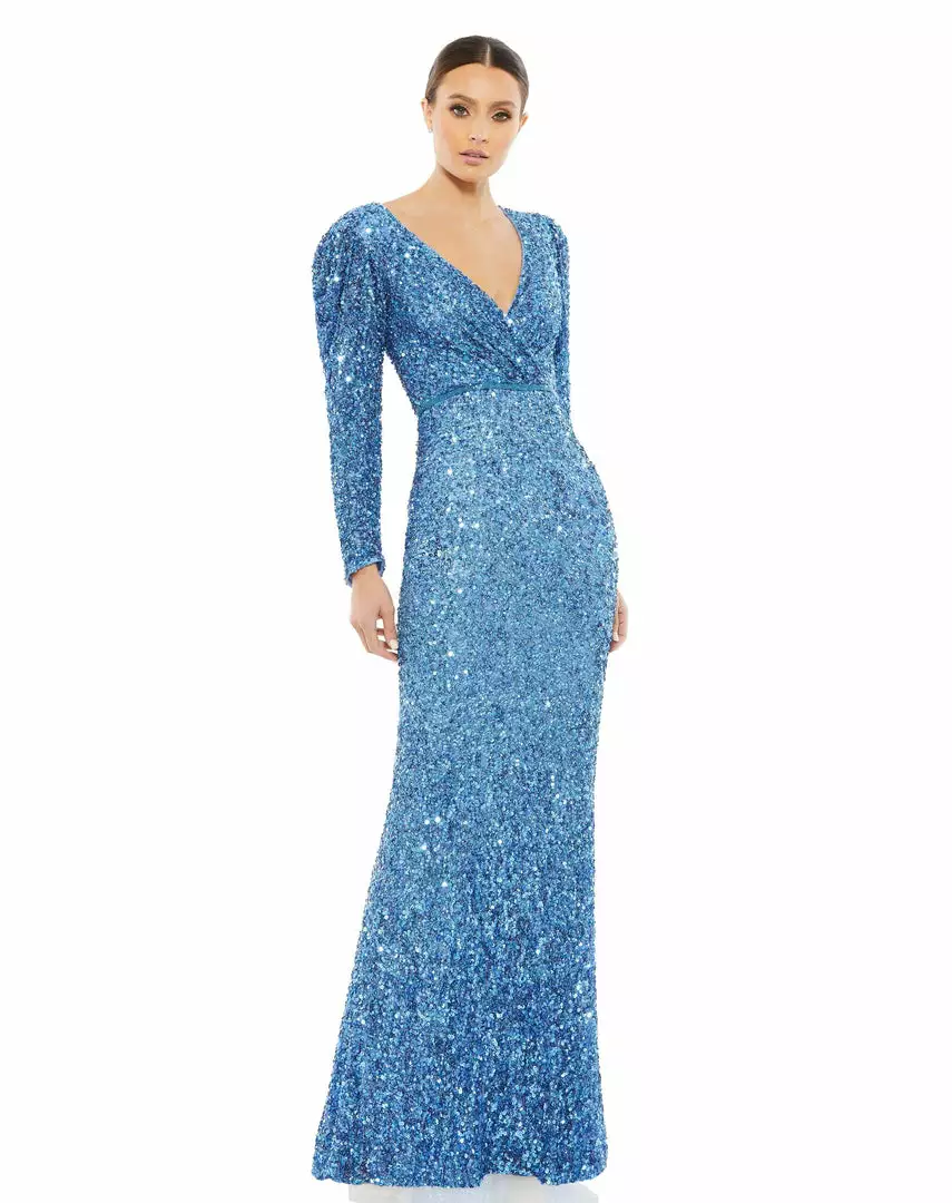 Mac Duggal Shop For Puff Shoulder Sequined Surplice Gown 1 Mac Duggal Shop For Puff Shoulder Sequined Surplice Gown