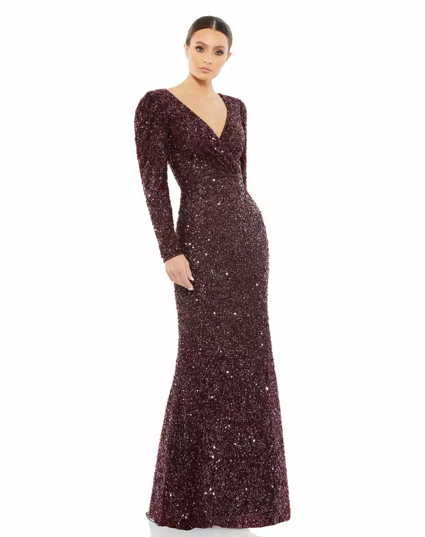 Mac Duggal Shop For Puff Shoulder Sequined Surplice Gown 4 Mac Duggal Shop For Puff Shoulder Sequined Surplice Gown