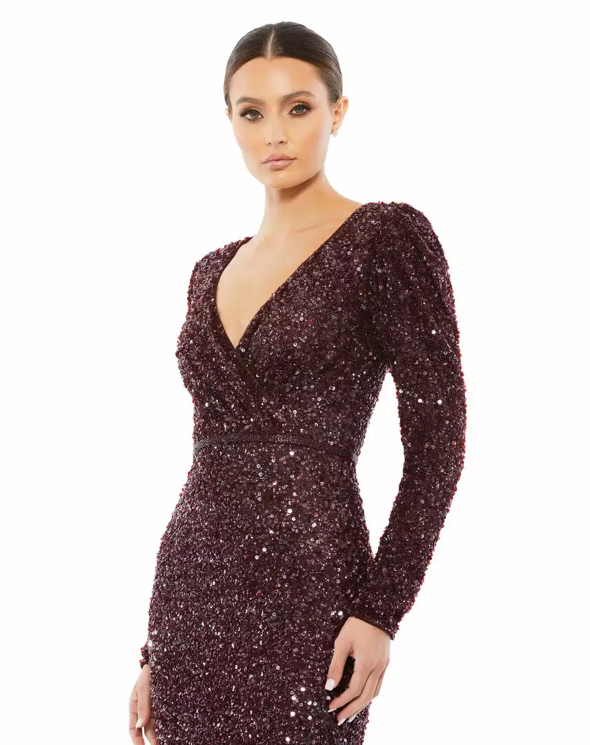 Mac Duggal Shop For Puff Shoulder Sequined Surplice Gown 6 Mac Duggal Shop For Puff Shoulder Sequined Surplice Gown
