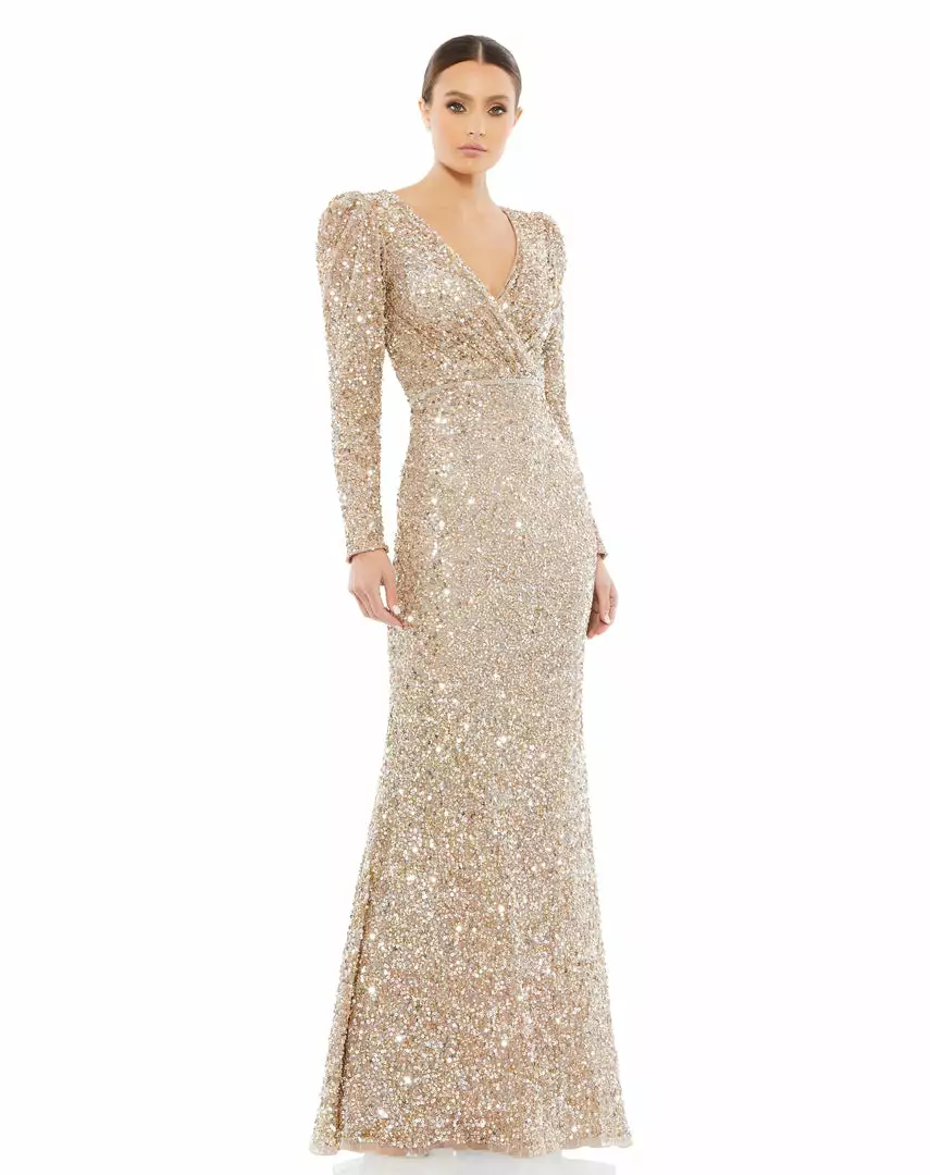 Mac Duggal Shop For Puff Shoulder Sequined Surplice Gown 7 Mac Duggal Shop For Puff Shoulder Sequined Surplice Gown
