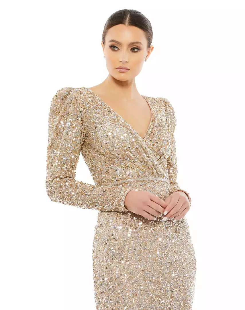 Mac Duggal Shop For Puff Shoulder Sequined Surplice Gown 9 Mac Duggal Shop For Puff Shoulder Sequined Surplice Gown