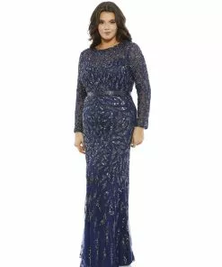 Mac Duggal Embellished Illusion Sleeve Column Gown (Plus)