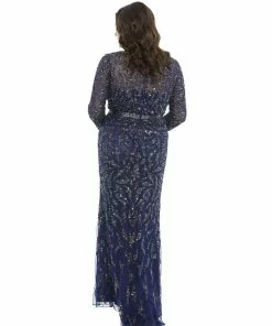 Mac Duggal Embellished Illusion Sleeve Column Gown (Plus)