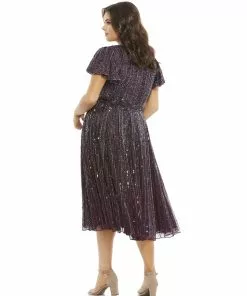 Mac Duggal Embellished Butterfly Sleeve V-Neck Cocktail Dress (Plus) Cocktail Dresses