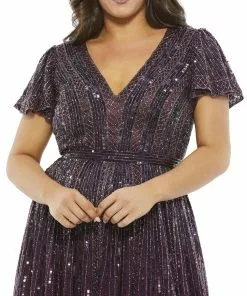 Mac Duggal Embellished Butterfly Sleeve V-Neck Cocktail Dress (Plus) Cocktail Dresses