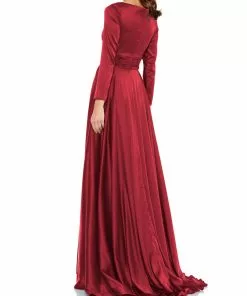 Ieena For Mac Duggal Long Sleeve Ruched Waist A-Line Gown Shop For
