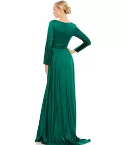 Ieena For Mac Duggal Long Sleeve Ruched Waist A-Line Gown Shop For