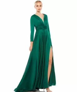 Ieena For Mac Duggal Long Sleeve Ruched Waist A-Line Gown Shop For