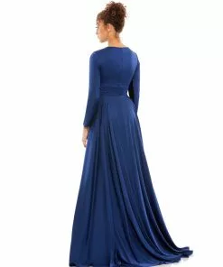 Ieena For Mac Duggal Long Sleeve Ruched Waist A-Line Gown Shop For
