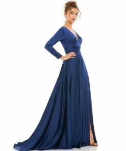 Ieena For Mac Duggal Long Sleeve Ruched Waist A-Line Gown Shop For