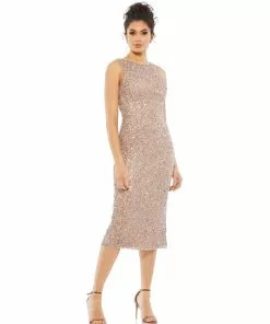 Mac Duggal Sleeveless Sequined Midi Sheath Dress