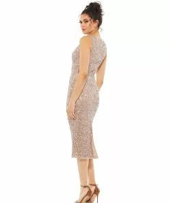Mac Duggal Sleeveless Sequined Midi Sheath Dress