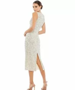 Mac Duggal Sleeveless Sequined Midi Sheath Dress
