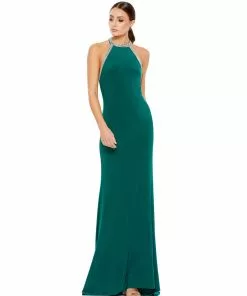 Ieena For Mac Duggal Halter Rhinestone Accented Evening Gown Shop For