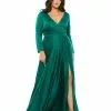 Mac Duggal Classic Satin Long Sleeve Evening Gown (Plus)