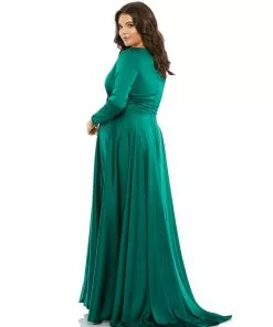 Mac Duggal Classic Satin Long Sleeve Evening Gown (Plus)