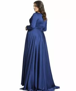 Mac Duggal Classic Satin Long Sleeve Evening Gown (Plus)