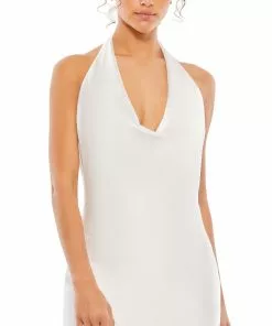 Ieena For Mac Duggal Satin Open Back Cowl Neck Mini Dress Short Dresses