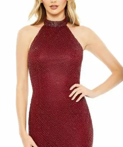Mac Duggal Beaded High Neck Halter Midi Cocktail Dress Shop For