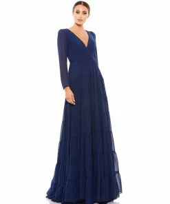 Ieena For Mac Duggal Long Sleeve Ruffle Tiered Evening Gown Shop For