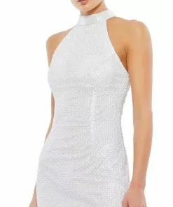 Mac Duggal Beaded High Neck Halter Midi Cocktail Dress Shop For