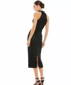 Mac Duggal Beaded High Neck Halter Midi Cocktail Dress Shop For
