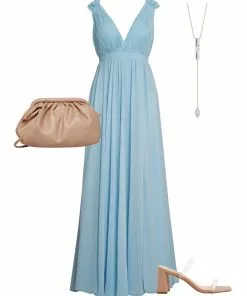 Ieena For Mac Duggal Pleated Chiffon Sleeveless V-Neck Gown