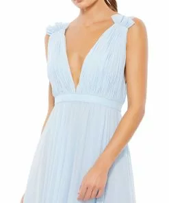 Ieena For Mac Duggal Pleated Chiffon Sleeveless V-Neck Gown