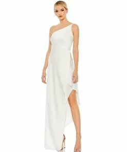 Ieena For Mac Duggal Shop For One Shoulder Hi-Low Draped Charmeuse Dress