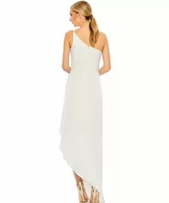 Ieena For Mac Duggal Shop For One Shoulder Hi-Low Draped Charmeuse Dress