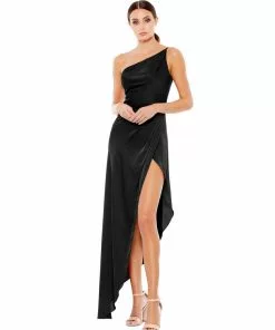 Ieena For Mac Duggal Shop For One Shoulder Hi-Low Draped Charmeuse Dress