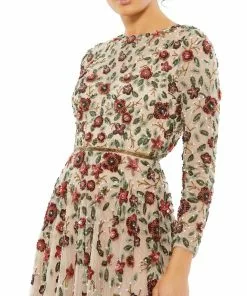 Mac Duggal Shop For Floral Appliqué Long Sleeve Illusion Gown